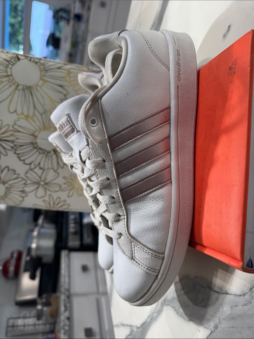 Adidas Grand Court  White Sneakers with Metallic Silver Stripes (DA 9524)